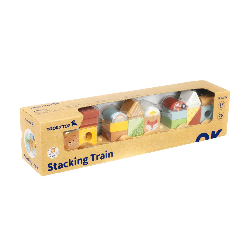 TookyToy - Wooden Pull-Along Stacking Train Toy Set - 26 Pieces