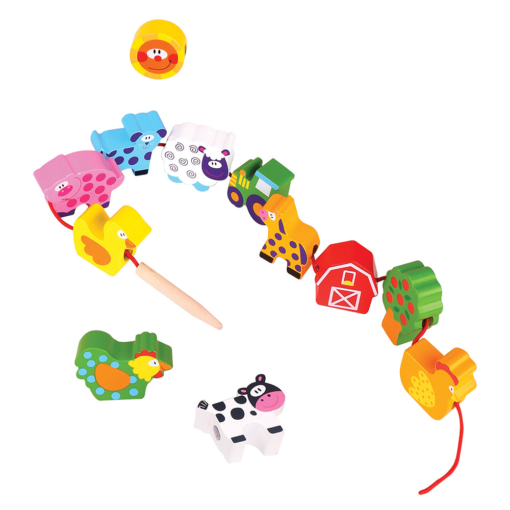 TookyToy - Fine Motor Lacing Blocks - Farm Animals Set