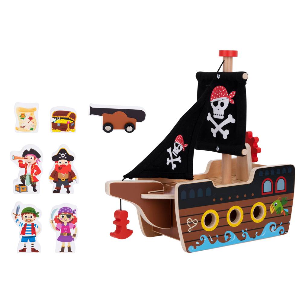 TookyToy - Pretend Play Wooden Pirate Ship Toy Set - Motherhood