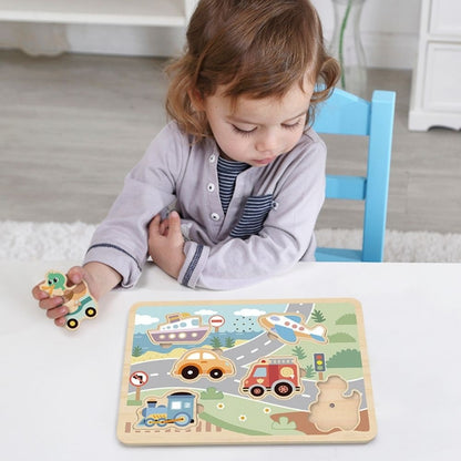 TookyToy - Wooden Sound Puzzle - Vehicles - 7 Pieces
