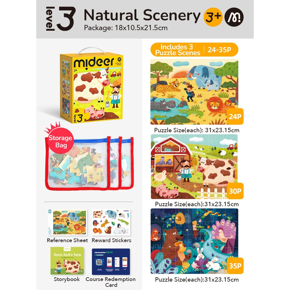 Mideer - Level Up Jigsaw Puzzle for Kids - 3-in-1 - Level 3 Nature