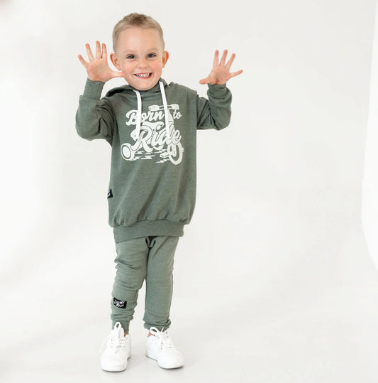 Lullaby Rock Born to Ride Set – Olive Green Sweatshirt & Joggers - Motherhood