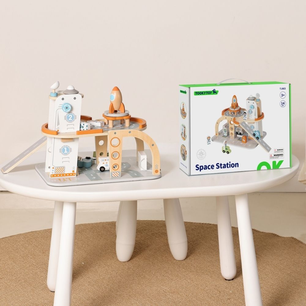 TookyToy - Pretend Play Wooden Space Station Toy Set - 14 Pieces