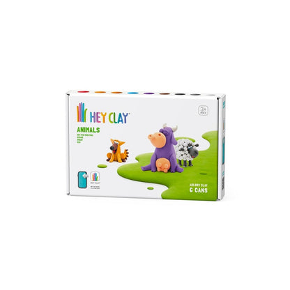 Hey Clay - Modelling Air-Dry Clay with Fun Interactive App - Cow, Doggie, Sheep, Series Animals, 6 cans