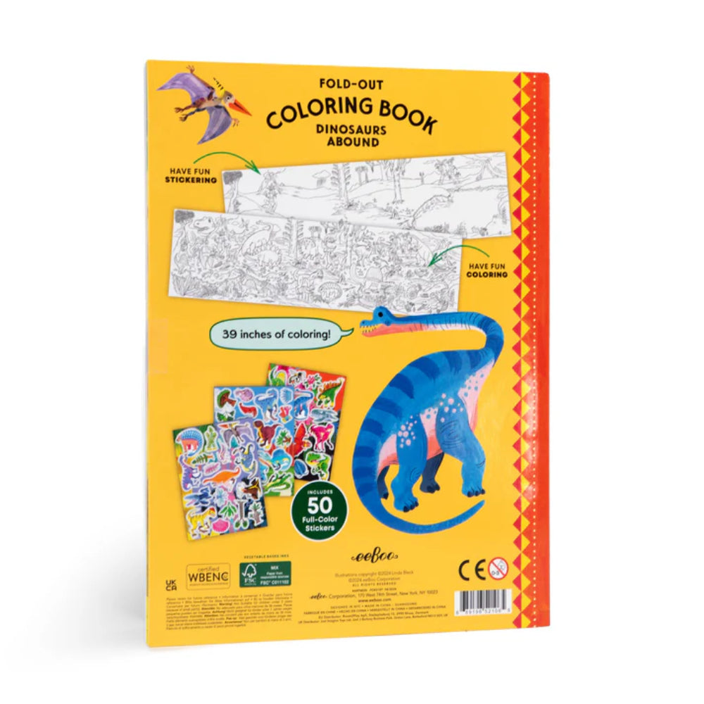 eeBoo - Fold-Out Colouring Book with Stickers - Dinosaurs Abound