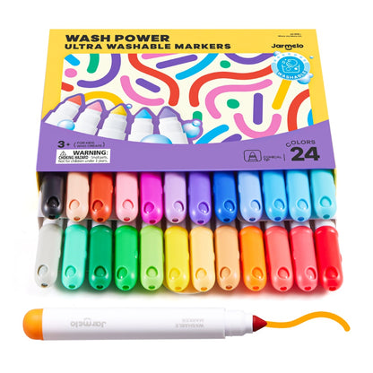Jar Meló - Washable Markers - 24 Non-Toxic Colours with Conical Tips