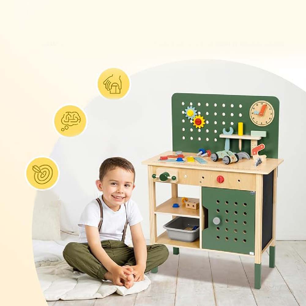TookyToy - Pretend Play Wooden Workbench Set - Motherhood