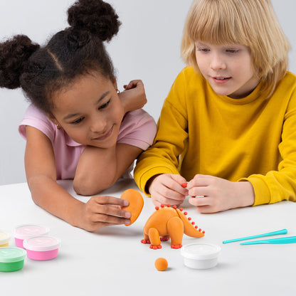 Hey Clay - Modelling Air-Dry Clay with Fun Interactive App - Pterodactylus, Triceratops, Tyrannosaurus, Series Dinos, 6 cans