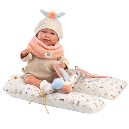 Llorens - Baby Girl Doll with Clothing & Animal themed Cushion: Mimi - 42cm