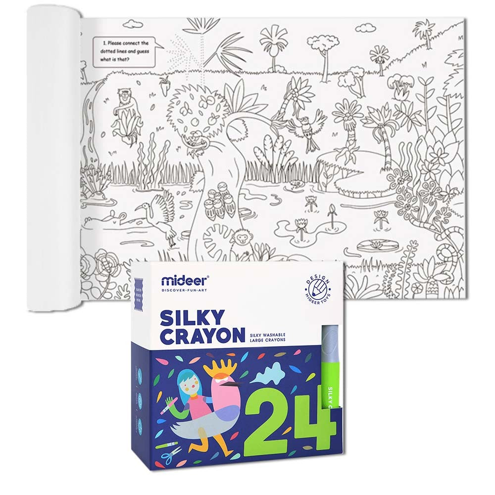 Mideer - Giant Colouring Roll - Jungle - 10m & 24 Crayons Bundle