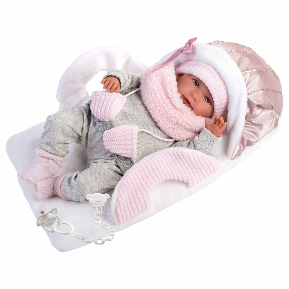 Llorens - Baby Girl Doll with Crying Mechanism, Carry Cot, Clothing & Accessories: Mimi - 42cm