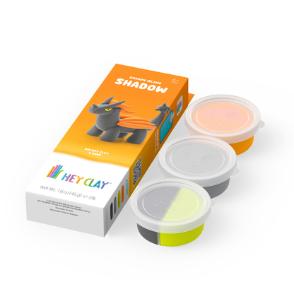 Hey Clay - Modelling Air-Dry Clay with Fun Interactive App - Shadow, Series Dragon Island, 3 cans