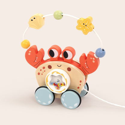 TookyToy - Wooden Pull Along Crab Bead Maze Toy