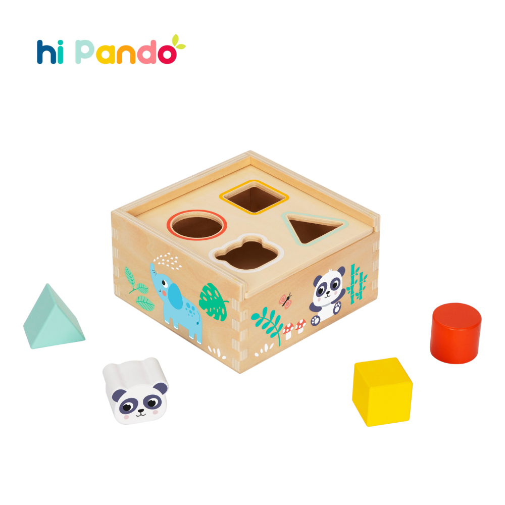 hi Pando - Colourful Wooden Shape Sorter with Animal Illustrations - 5pcs