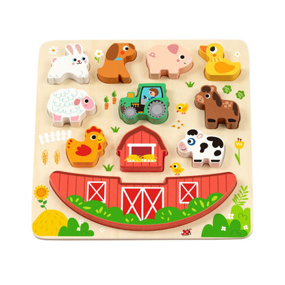 hi Pando - 2-in-1 Wooden Balancing Game and Puzzle: Farm 12 Pieces