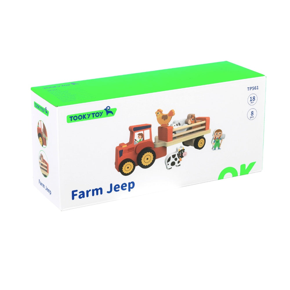 TookyToy - Pretend Play Wooden Farm Animal Tractor Toy Set - 8 Pieces