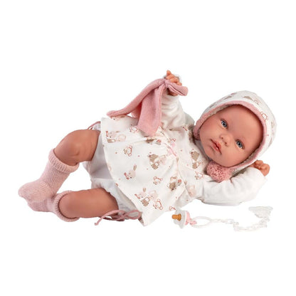 Llorens - Newborn Baby Girl Doll with Crying Mechanism, Clothing & Cushion: Tala - 44cm