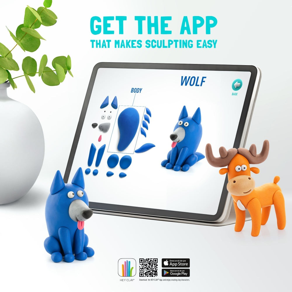 Hey Clay - Modelling Air-Dry Clay with Fun Interactive App - Fox, series Forest Animals, 3 cans
