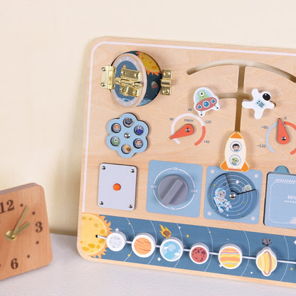 TookyToy - Wooden Space Busy Board - Montessori Activity for Toddlers