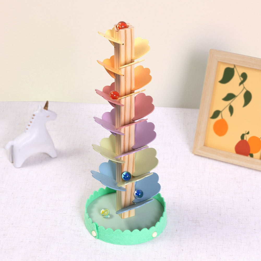 TookyToy - Wooden Ball Track Tree Toy with Spinning Leaves