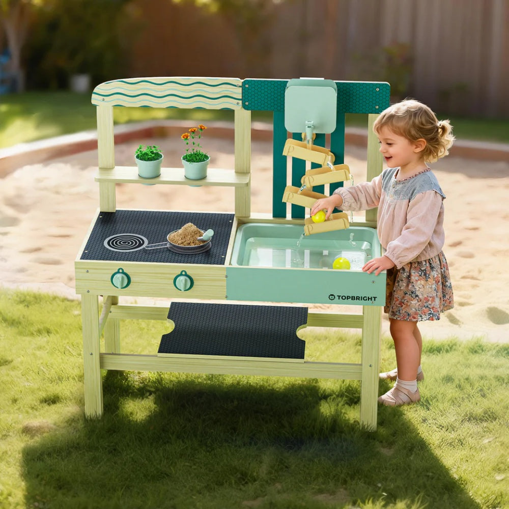 TopBright - Outdoor Wooden Mud Kitchen with Accessories - 8 Pieces