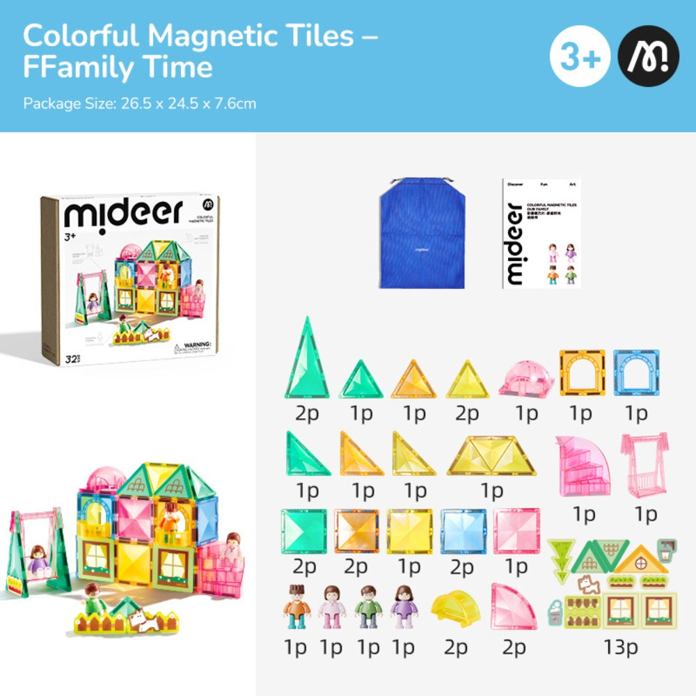 Mideer - Colourful Magnetic Tiles Building Set - Our Family - 32pcs
