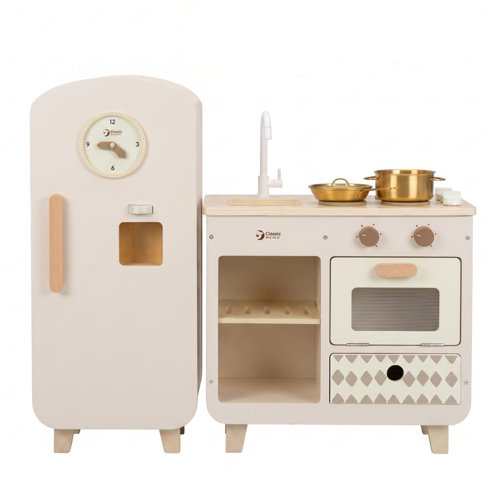 Classic World - Pretend & Play Modern Wooden Play Kitchen with Fridge