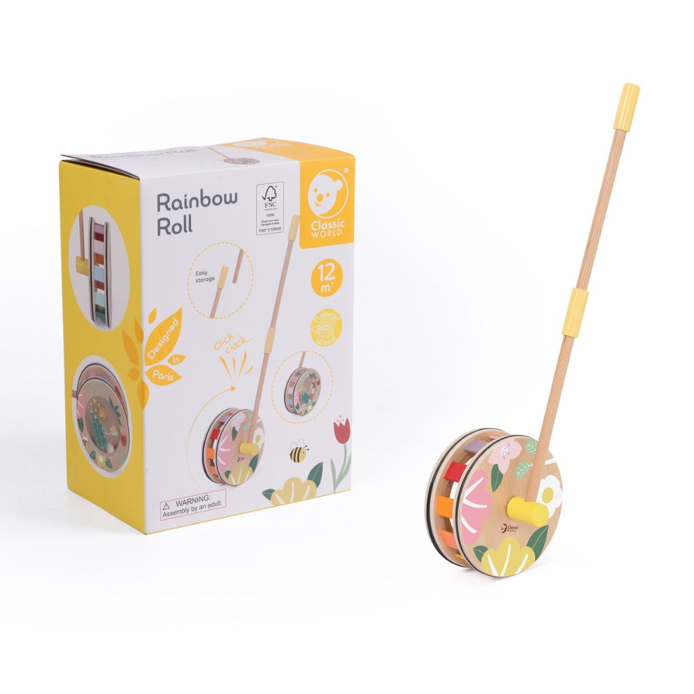 Classic World - Pull & Push Toy - Wooden Rainbow Roll
