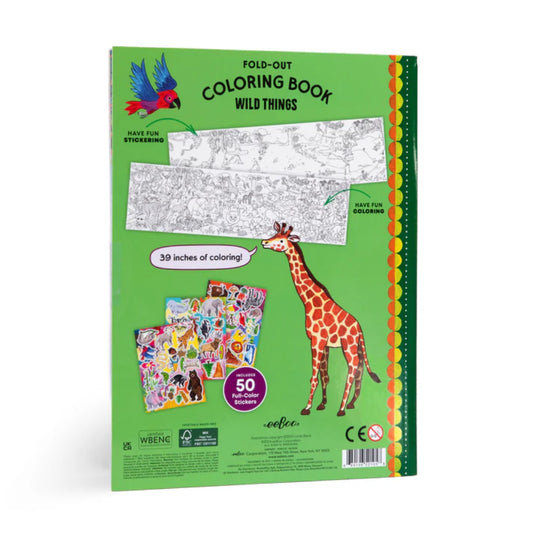 eeBoo - Fold-Out Colouring Book with Stickers - Wild Things