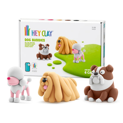 Hey Clay - Modelling Air-Dry Clay with Fun Interactive App - Poodle Poppy, Bulldog Hypno, Komondor Moody, Series Dog Buddies, 6 cans