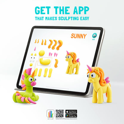 Hey Clay - Modelling Air-Dry Clay with Fun Interactive App - Rainbow Unicorns, 15 cans