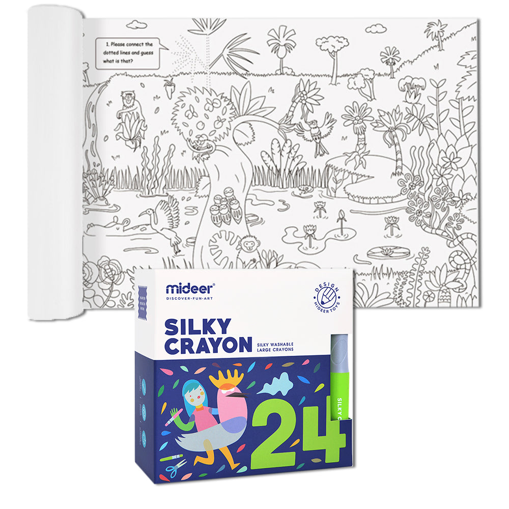 Mideer - Giant Colouring Roll - Jungle - 10m & 24 Crayons Bundle