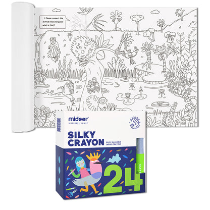 Mideer - Giant Colouring Roll - Jungle - 10m & 24 Crayons Bundle