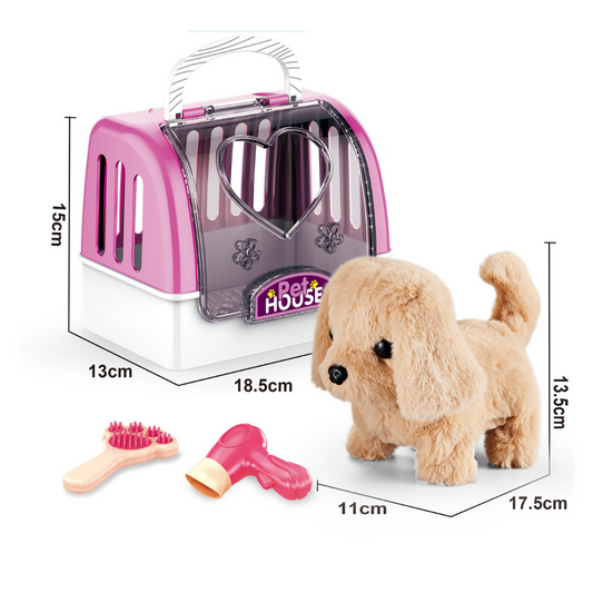 Cogo - Pretend & Play Electric Plush Dog Care Kit with Pet Grooming Accessories - Brown Dog