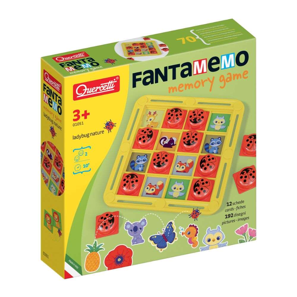 Quercetti - Fanta Memo Ladybug Memory Game - Nature-Themed Matching Cards for Kids