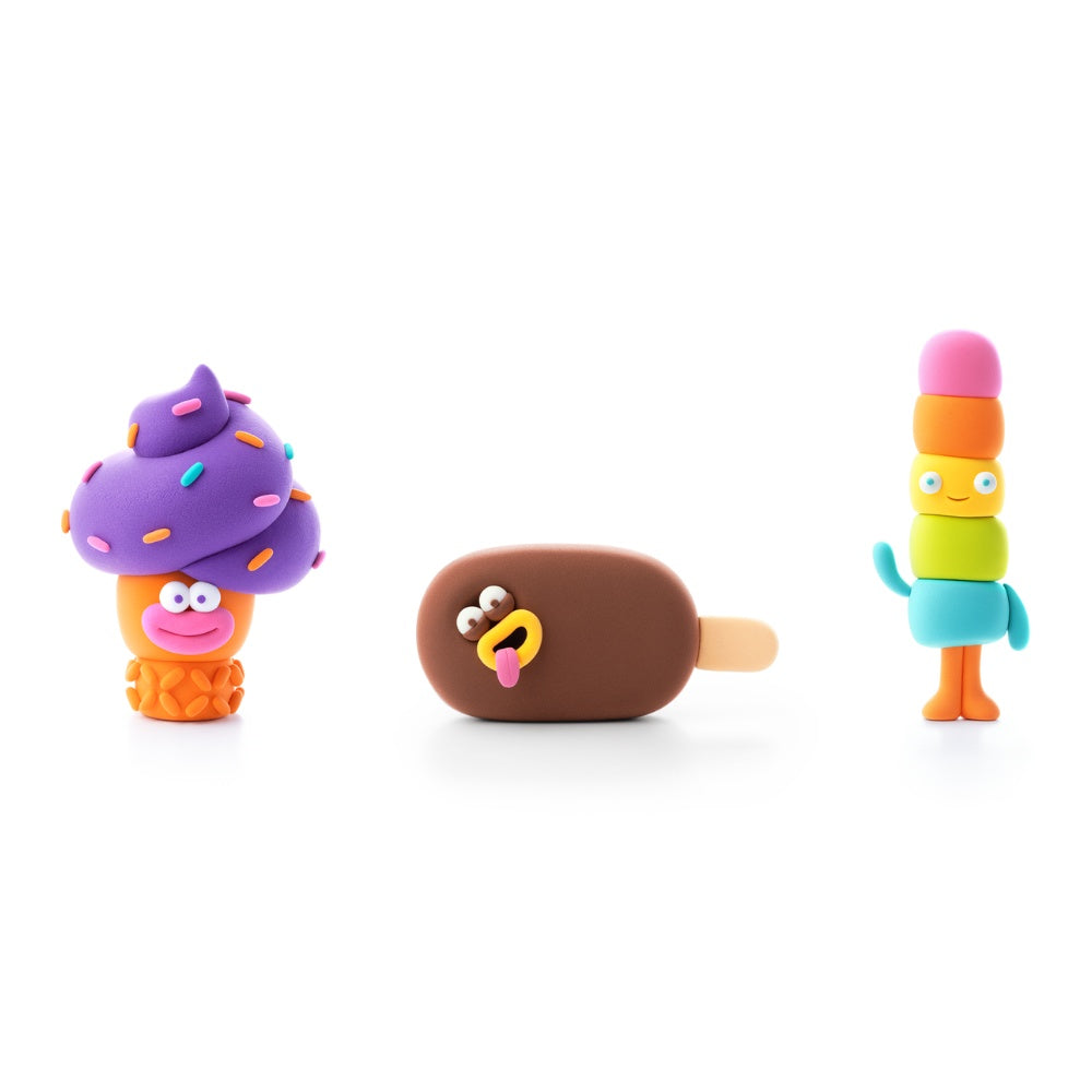 Hey Clay - Modelling Air-Dry Clay with Fun Interactive App - Windy Sprinkle, Warm Ice, Choco Pop, Series Nice Ice Cream, 6 cans