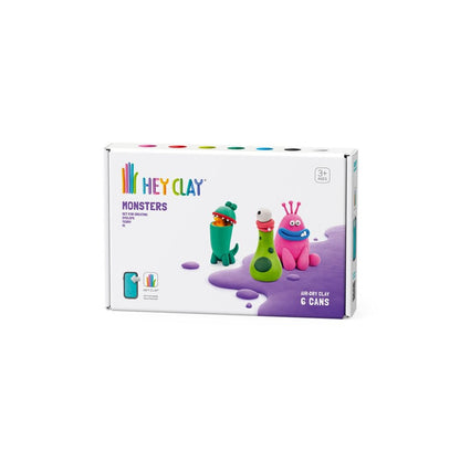 Hey Clay - Modelling Air-Dry Clay with Fun Interactive App - Cyclops, Terry, Pi, Series Monsters, 6 cans