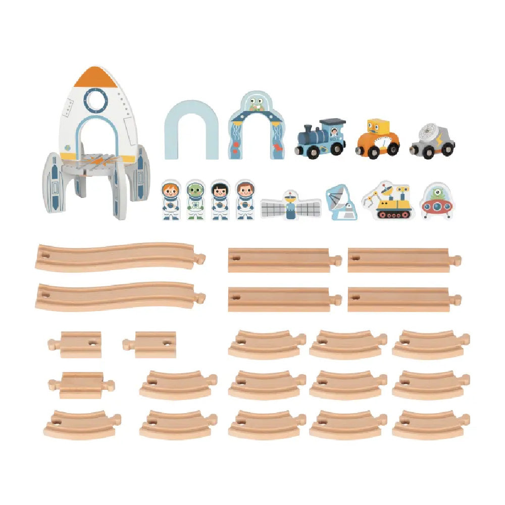 TookyToy - Wooden Space Station Train Toy Set
