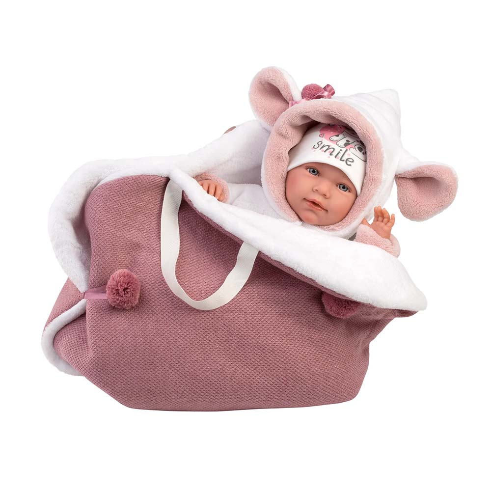 Llorens - Baby Girl Doll with Crying Mechanism, Clothing & Carrycot: Mimi - 42cm