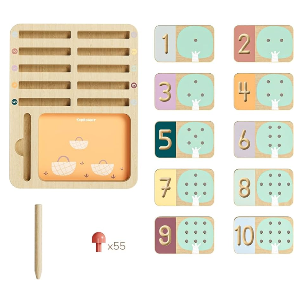 TopBright - Wooden Montessory Fruit Tree Counting & Writing Number Toy