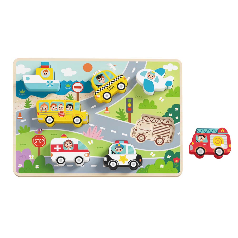 TookyToy - Wooden Chunky Transportation Puzzle - Motherhood
