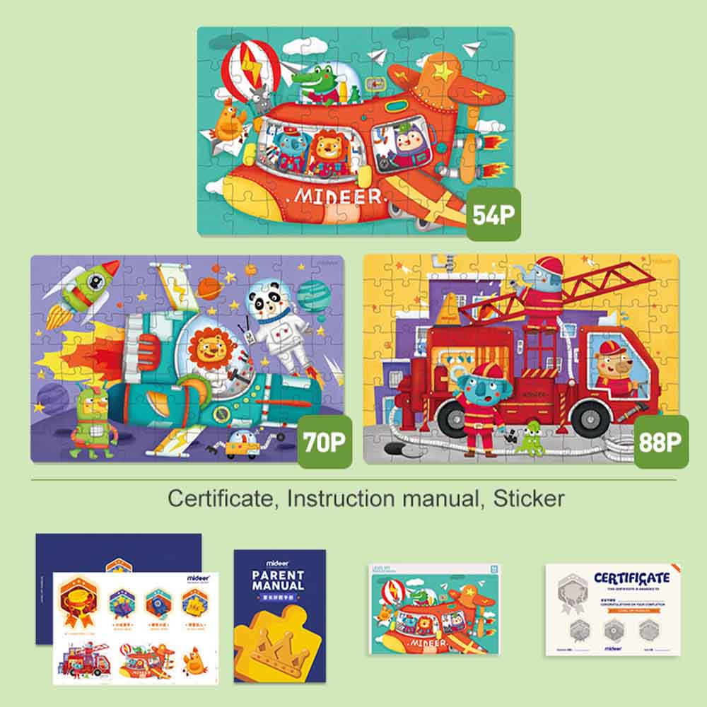 Mideer - Level Up Puzzles - 3-in-1 - Level 4 Transportation