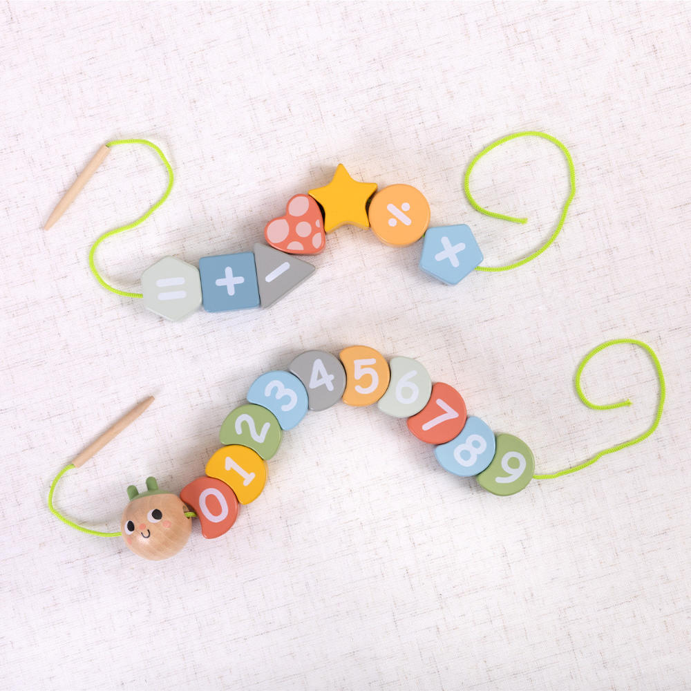 TookyToy - Wooden Fine Motor Number Caterpillar Lacing Toy - 20 Pieces