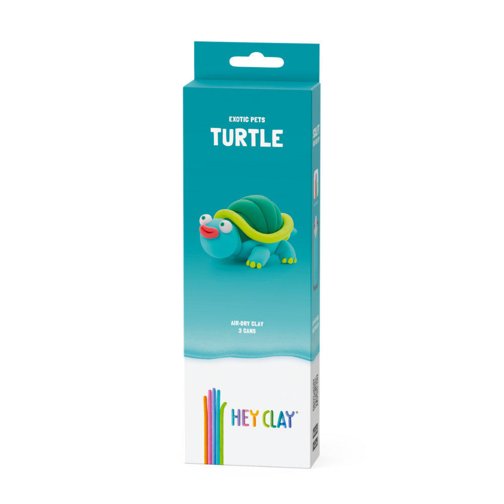 Hey Clay - Modelling Air-Dry Clay with Fun Interactive App - Turtle, Series Exotic Pets, 3 cans