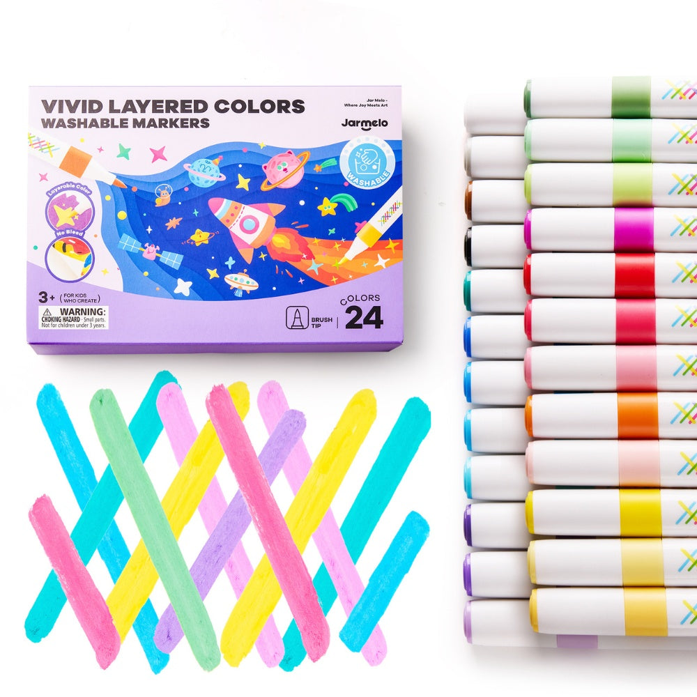 Jar Meló - Fine Tip Washable Markers - 24 Vivid Colours