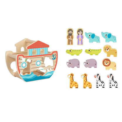 hi Pando - Wooden Noah's Ark Playset with Animal Figures - 15pcs
