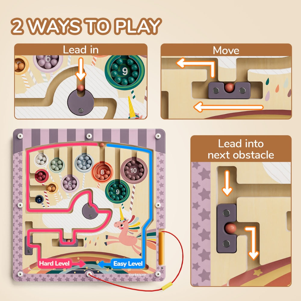 TopBright - Wooden Unicorn Magnetic Maze - Colour Sorting & Matching