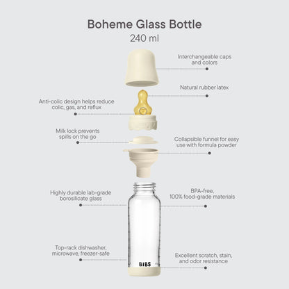 BIBS Boheme Glass Baby Bottle Latex 240ml Ivory