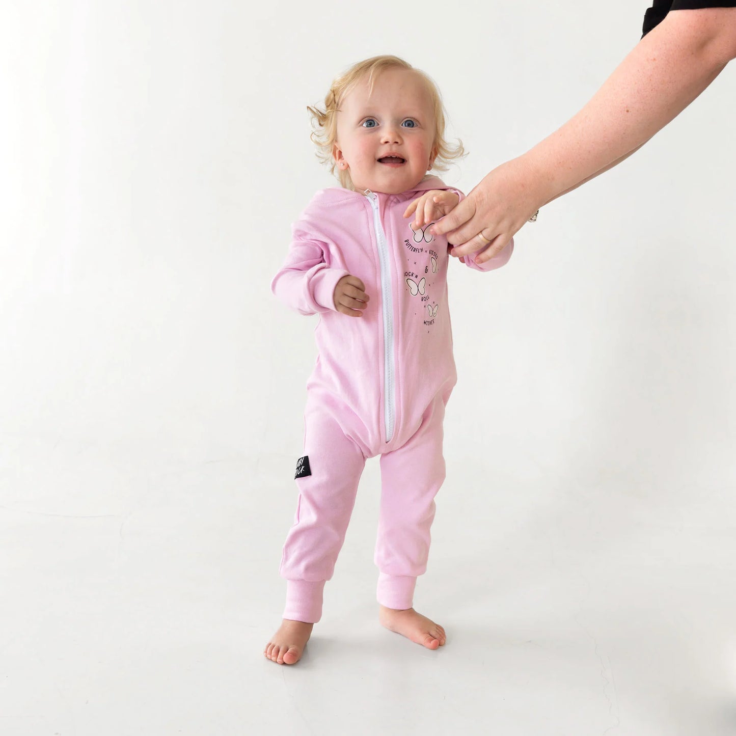 Lullaby Rock Butterfly Kisses Zip-Up Onesie – Baby Pink Hooded Fleece Onesie - Motherhood