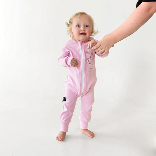 Lullaby Rock Butterfly Kisses Zip-Up Onesie – Baby Pink Hooded Fleece Onesie - Motherhood